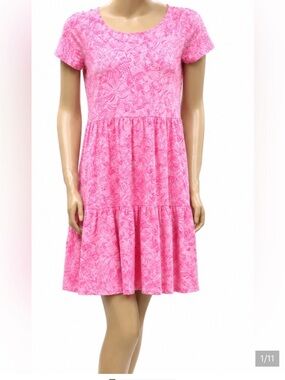 Lilly Pulitzer 🔥 Geanna Short Sleeves Pink Blossom Foxy Llama Tiered Dress
